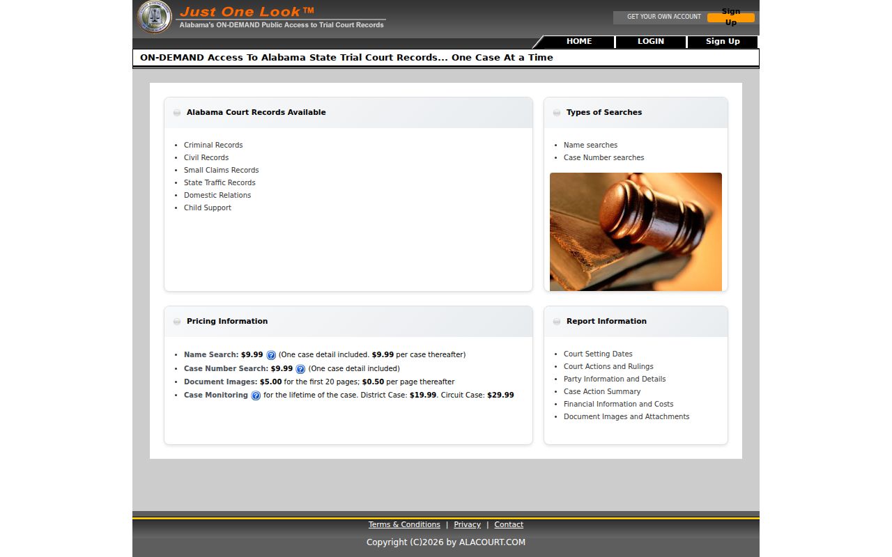 Calhoun County case lookup interface on Just One Look