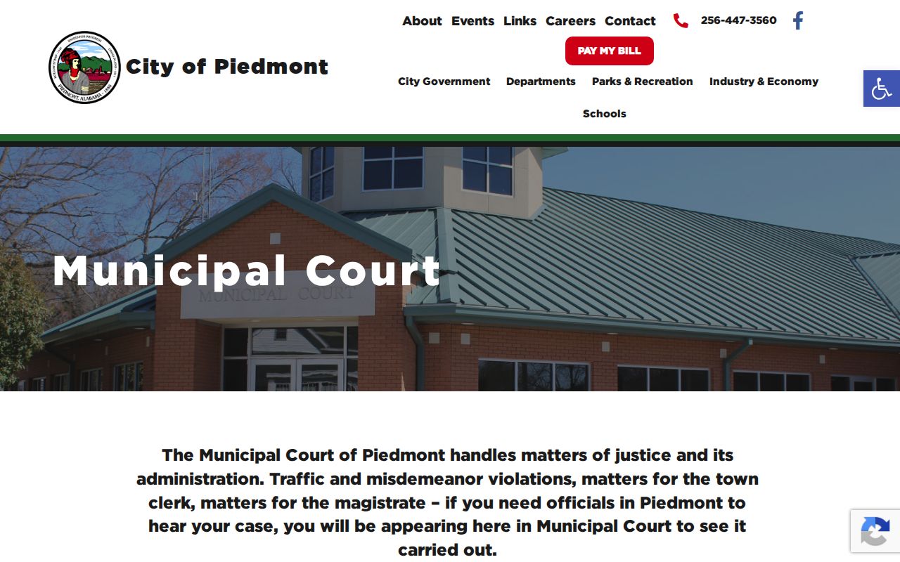 Piedmont docket search on the official Municipal Court page
