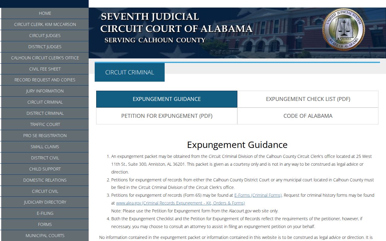Calhoun County criminal docket Circuit Criminal information