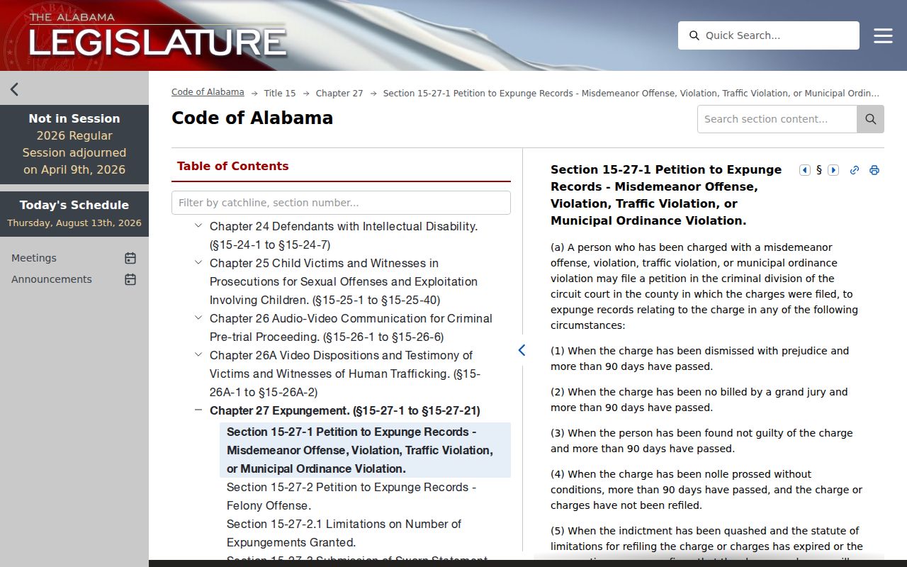 Calhoun County criminal docket Alabama expungement law