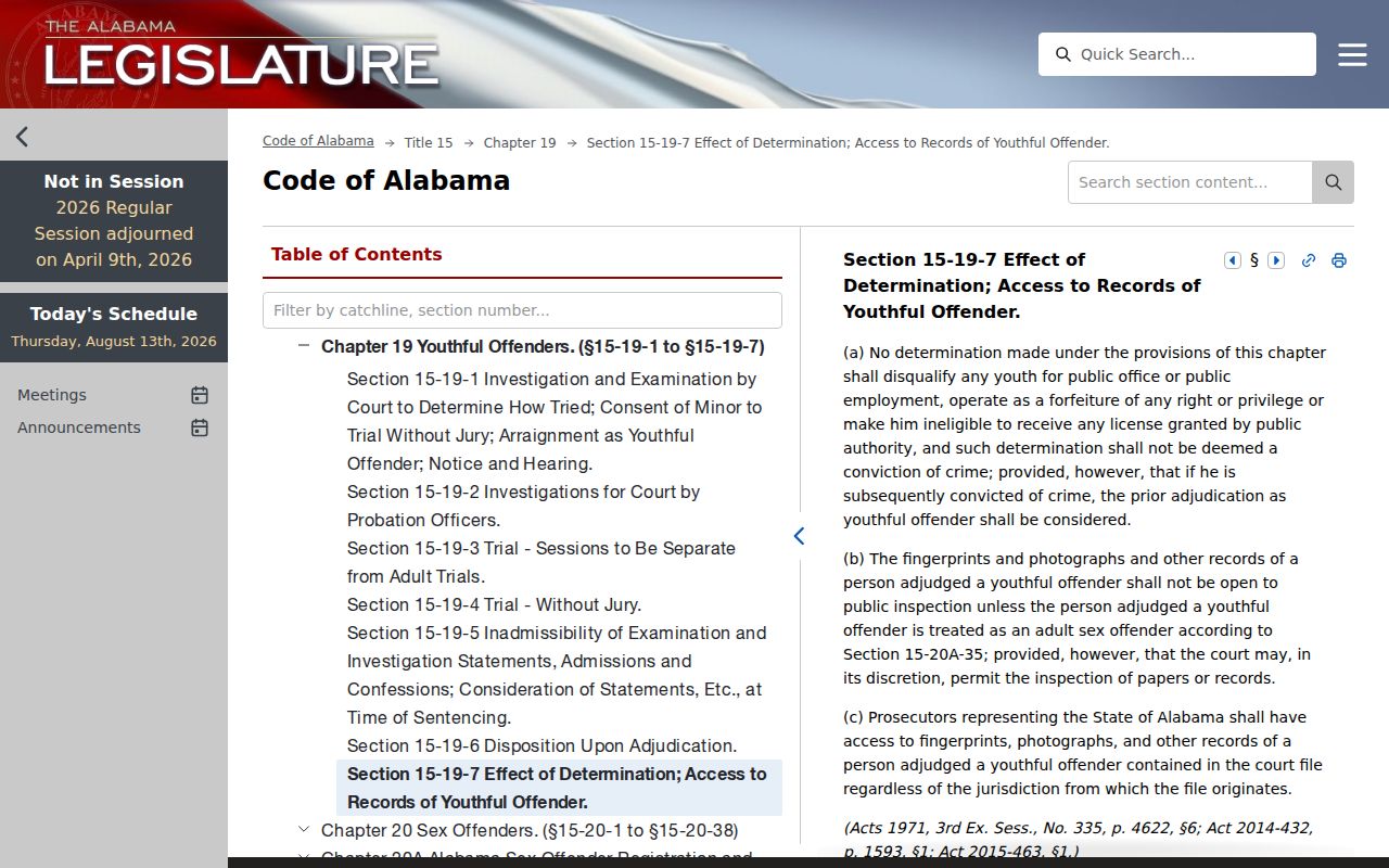 Calhoun County criminal docket youthful offender access law
