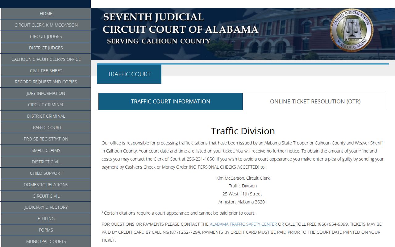 Calhoun County traffic court records and District Court ticket information