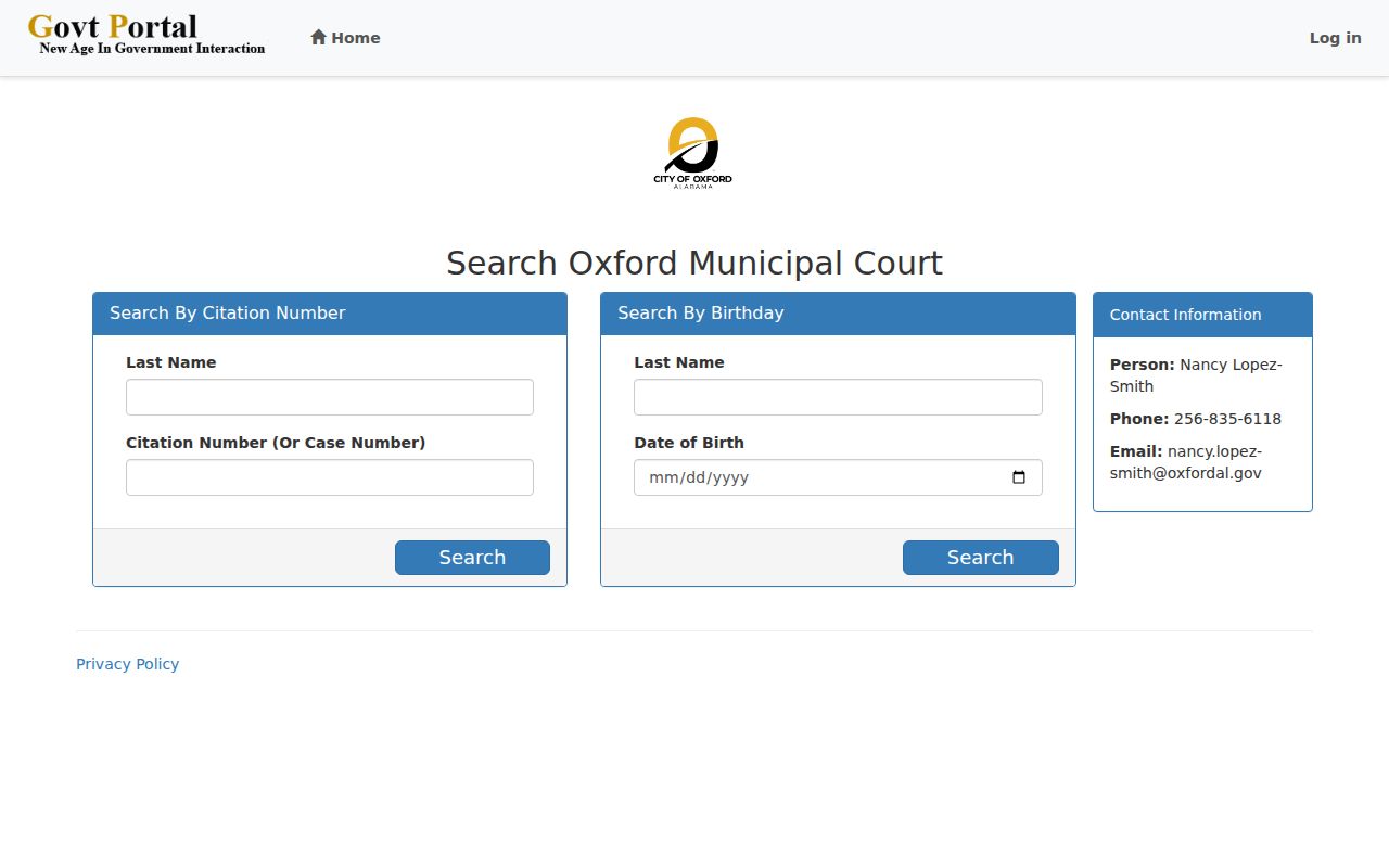 Oxford citation lookup for Calhoun County traffic tickets